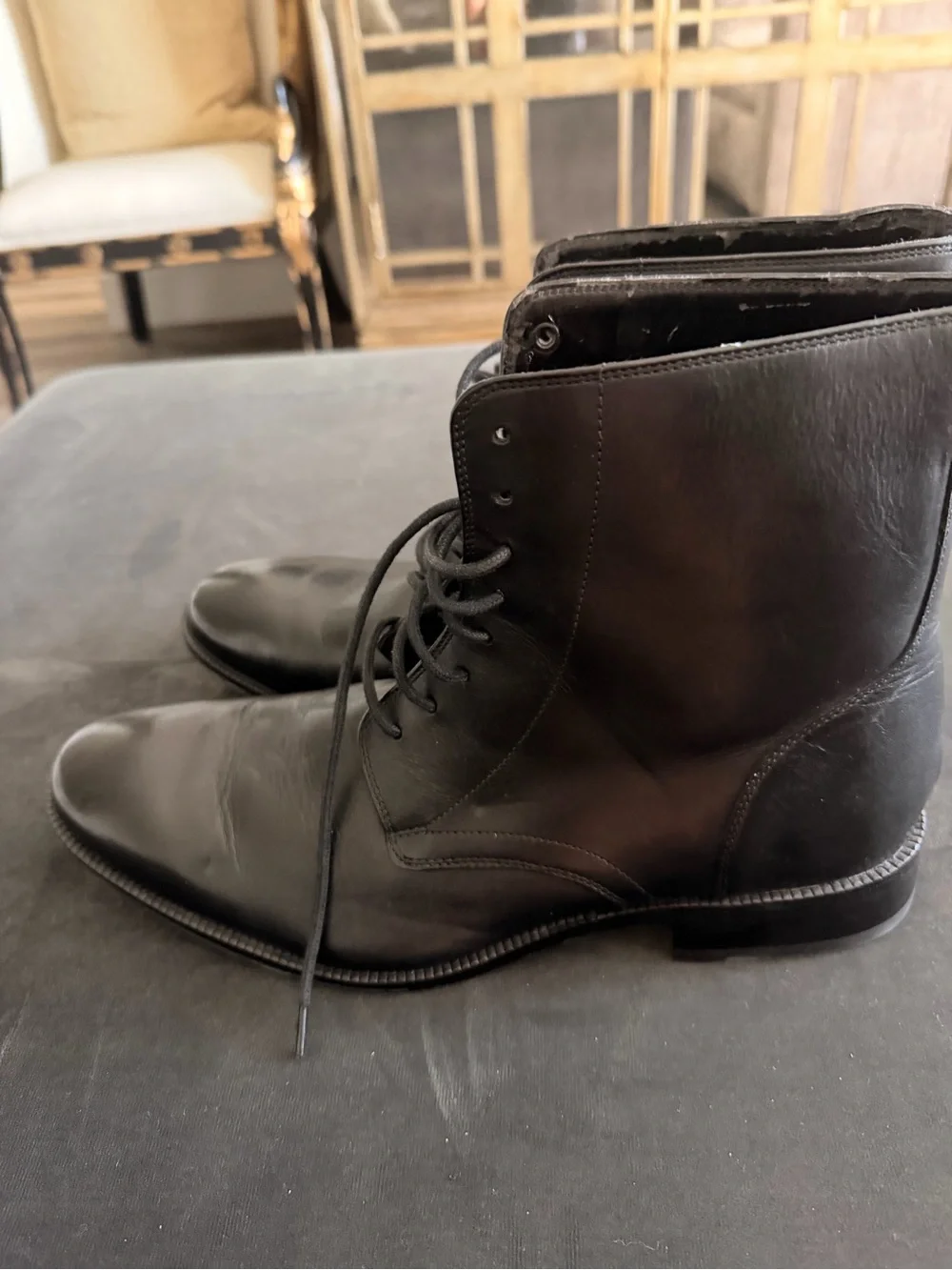 Black Men's Leather Lace-Up Boots